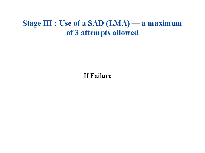 Stage III : Use of a SAD (LMA) — a maximum of 3 attempts