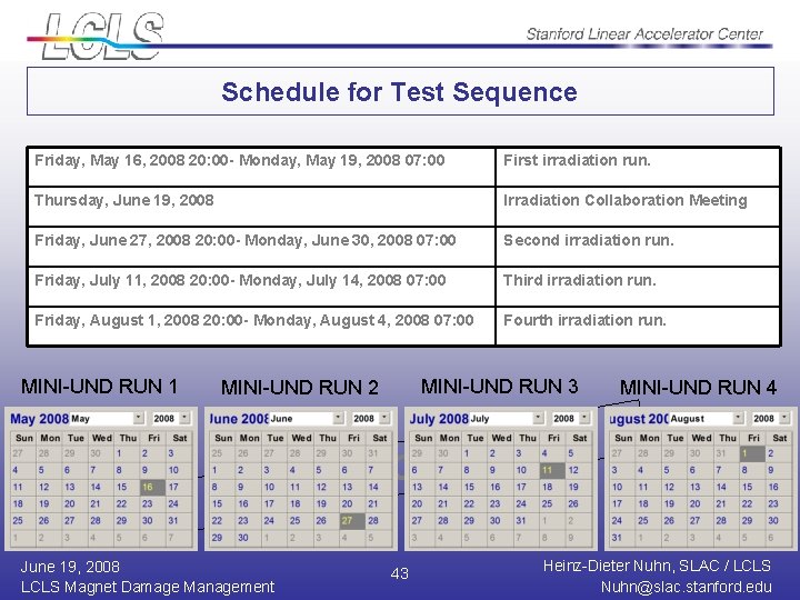 Schedule for Test Sequence Friday, May 16, 2008 20: 00 - Monday, May 19,