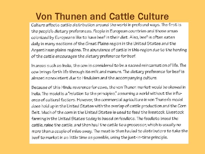 Von Thunen and Cattle Culture 