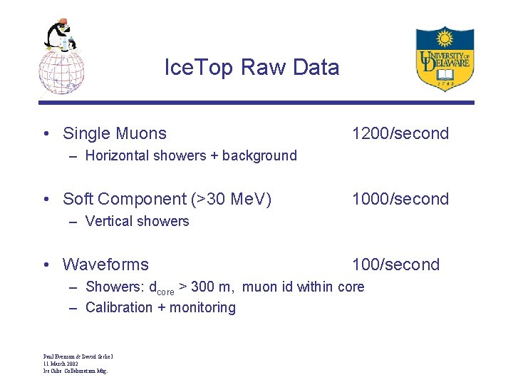 Ice. Top Raw Data • Single Muons 1200/second – Horizontal showers + background •