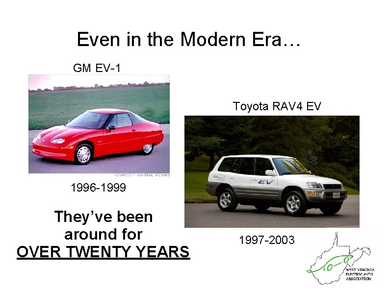 Even in the Modern Era… GM EV-1 Toyota RAV 4 EV 1996 -1999 They’ve