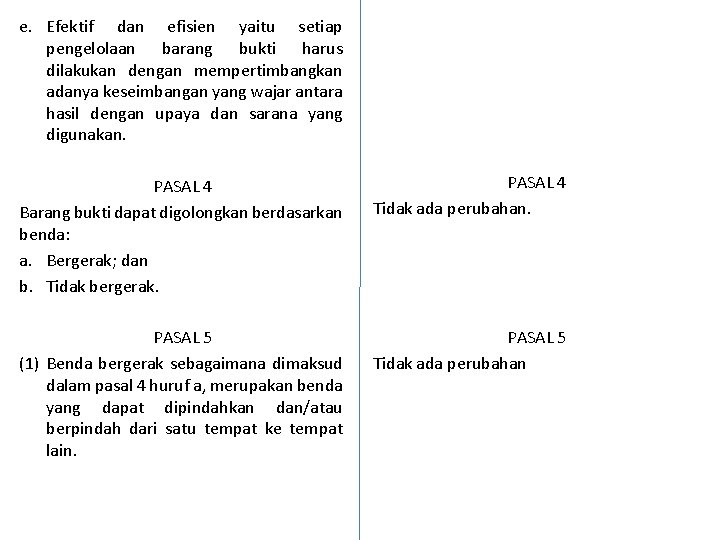 e. Efektif dan efisien yaitu setiap pengelolaan barang bukti harus dilakukan dengan mempertimbangkan adanya