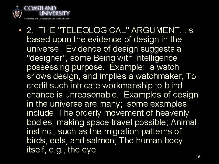  • 2. THE "TELEOLOGICAL" ARGUMENT. . . is based upon the evidence of
