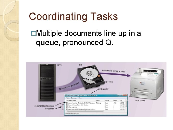 Coordinating Tasks �Multiple documents line up in a queue, pronounced Q. 