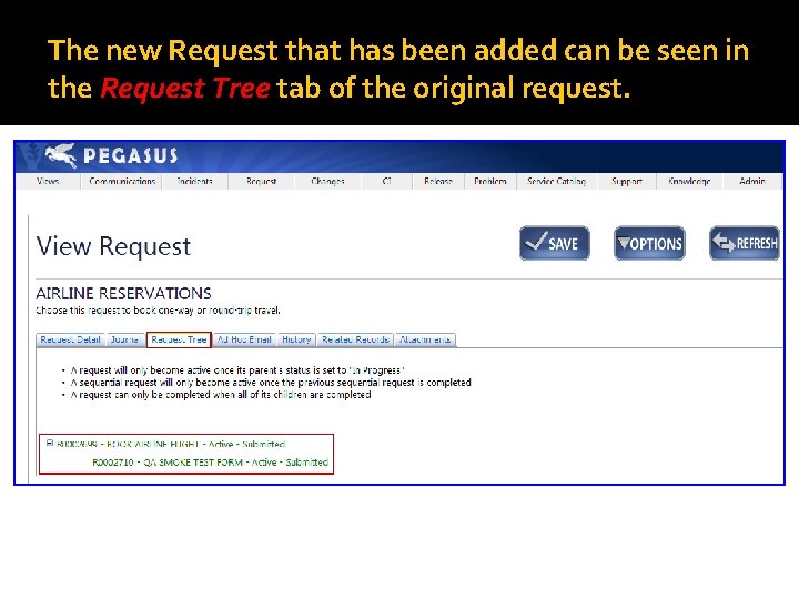 The new Request that has been added can be seen in the Request Tree