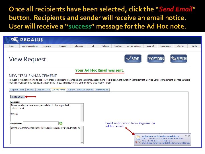 Once all recipients have been selected, click the “Send Email” button. Recipients and sender