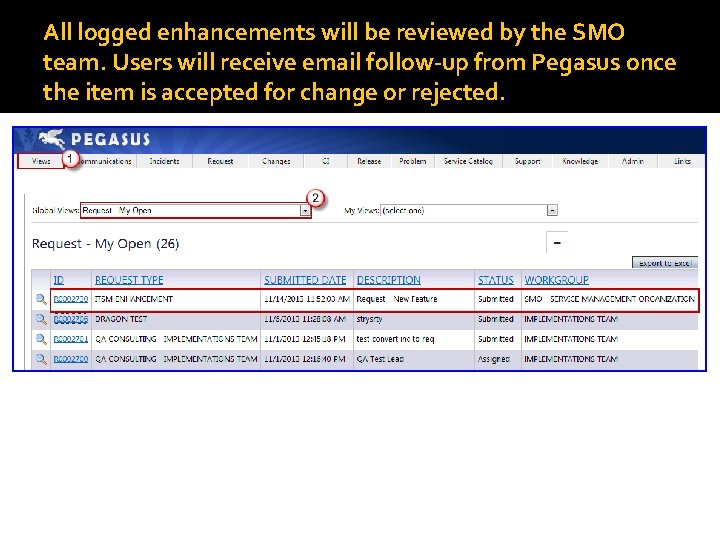 All logged enhancements will be reviewed by the SMO team. Users will receive email