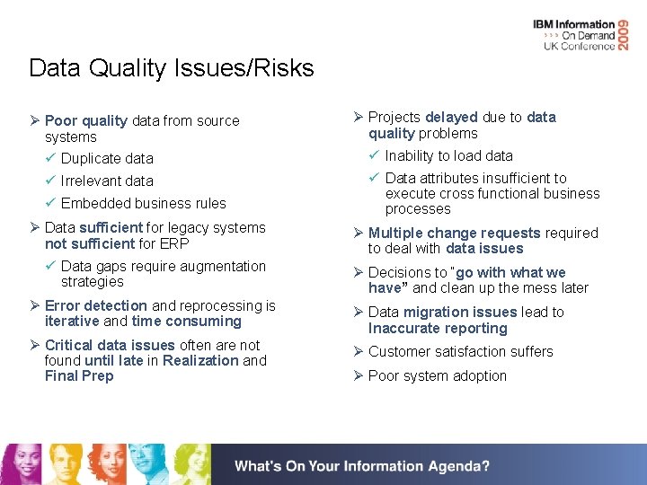 Data Quality Issues/Risks Ø Poor quality data from source systems Ø Projects delayed due