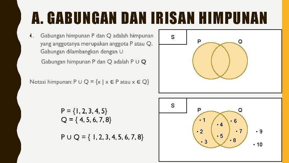 A. GABUNGAN DAN IRISAN HIMPUNAN • S S P Q • 1 • 2