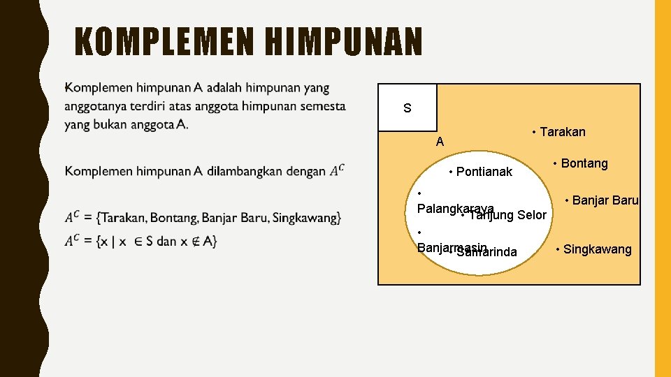 KOMPLEMEN HIMPUNAN • S • Tarakan A • Pontianak • Bontang • • Banjar