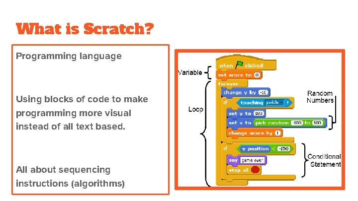 What is Scratch? Programming language Using blocks of code to make programming more visual