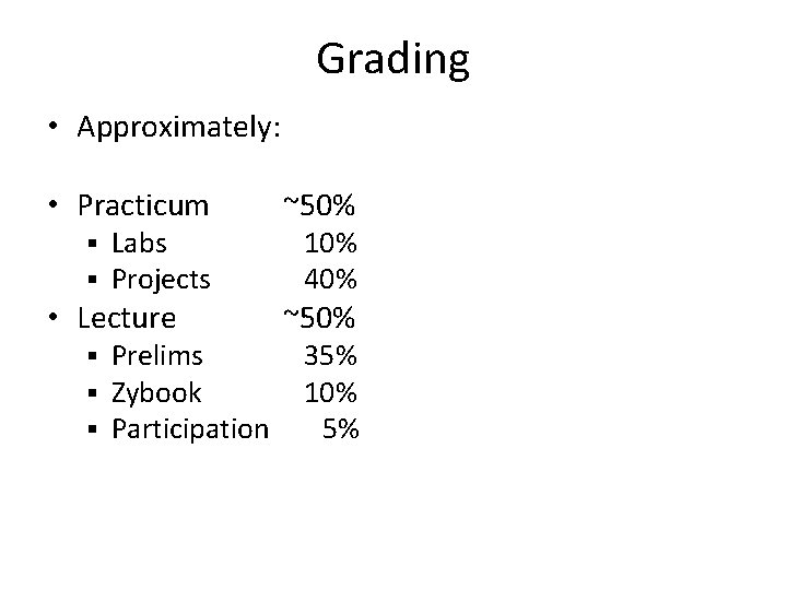Grading • Approximately: • Practicum § § Labs Projects • Lecture § § §