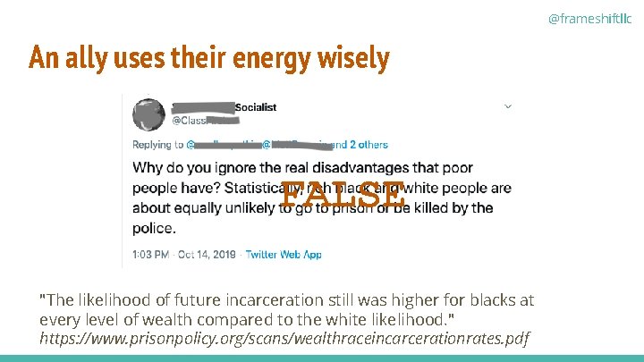 @frameshiftllc An ally uses their energy wisely FALSE "The likelihood of future incarceration still