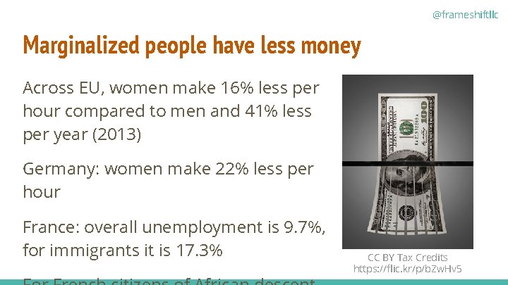 @frameshiftllc Marginalized people have less money Across EU, women make 16% less per hour