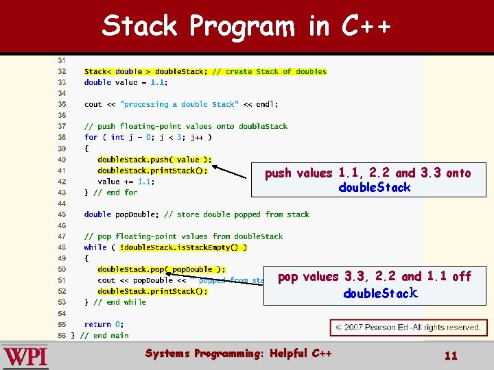 Stack Program in C++ push values 1. 1, 2. 2 and 3. 3 onto