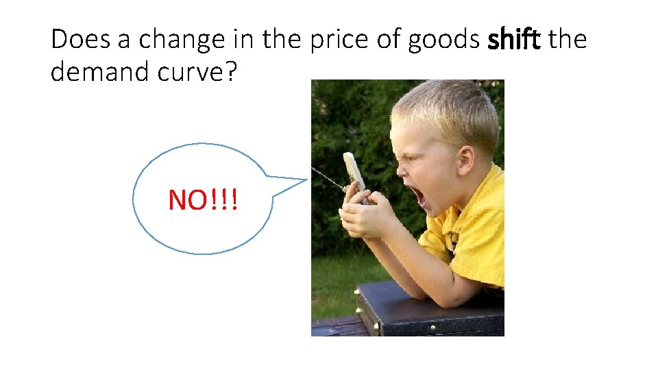 Does a change in the price of goods shift the demand curve? NO!!! 