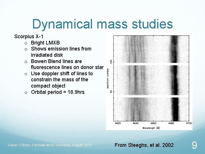 Dynamical mass studies Scorpius X-1 o Bright LMXB o Shows emission lines from irradiated