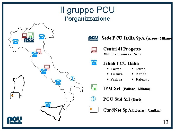 Il gruppo PCU l’organizzazione Sede PCU Italia Sp. A (Arese - Milano) Centri di