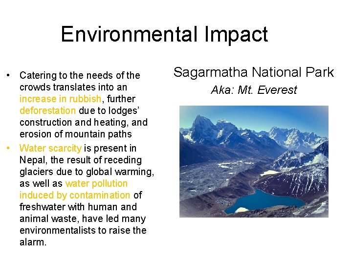 Environmental Impact • Catering to the needs of the crowds translates into an increase