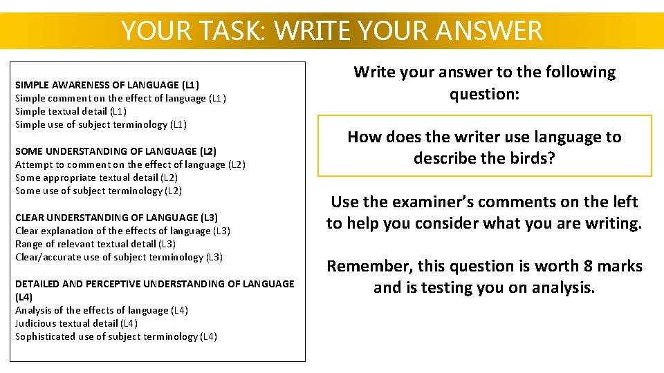 YOUR TASK: WRITE YOUR ANSWER SIMPLE AWARENESS OF LANGUAGE (L 1) Simple comment on