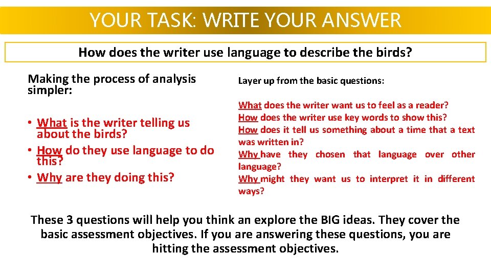 YOUR TASK: WRITE YOUR ANSWER How does the writer use language to describe the
