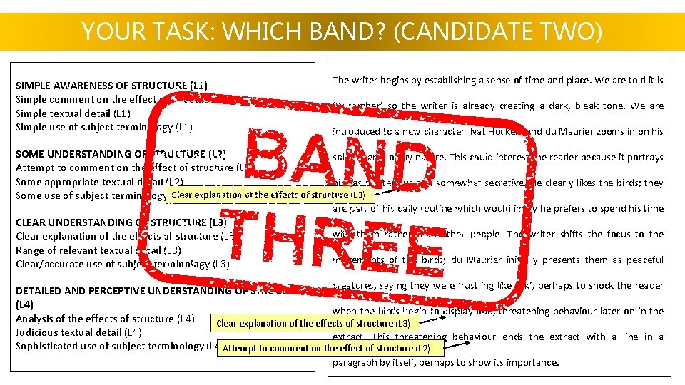 YOUR TASK: WHICH BAND? (CANDIDATE TWO) SIMPLE AWARENESS OF STRUCTURE (L 1) Simple comment