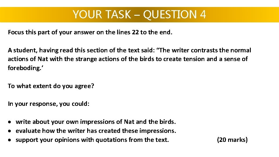 YOUR TASK – QUESTION 4 Focus this part of your answer on the lines