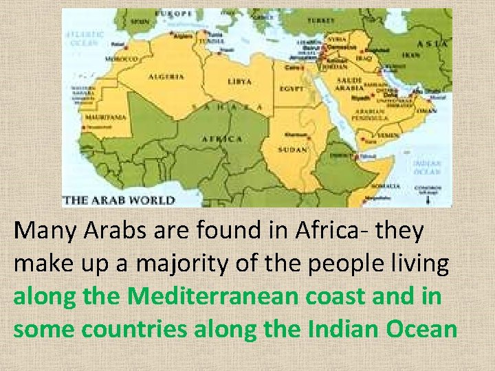Many Arabs are found in Africa- they make up a majority of the people