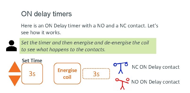 ON delay timers Here is an ON Delay timer with a NO and a