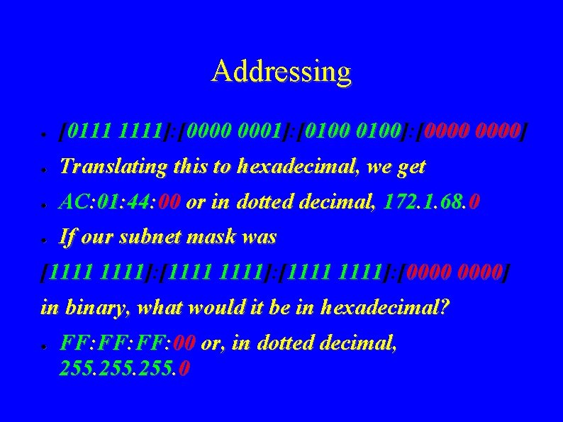 Addressing ● [0111 1111]: [ 1111 0000 0001]: [ 0001 0100]: [ 0100 0000]