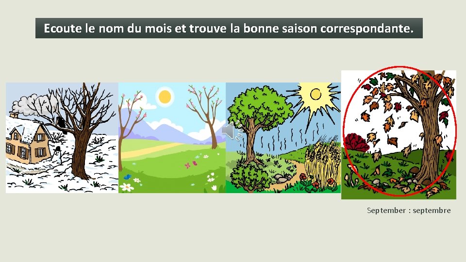 Ecoute le nom du mois et trouve la bonne saison correspondante. September : septembre