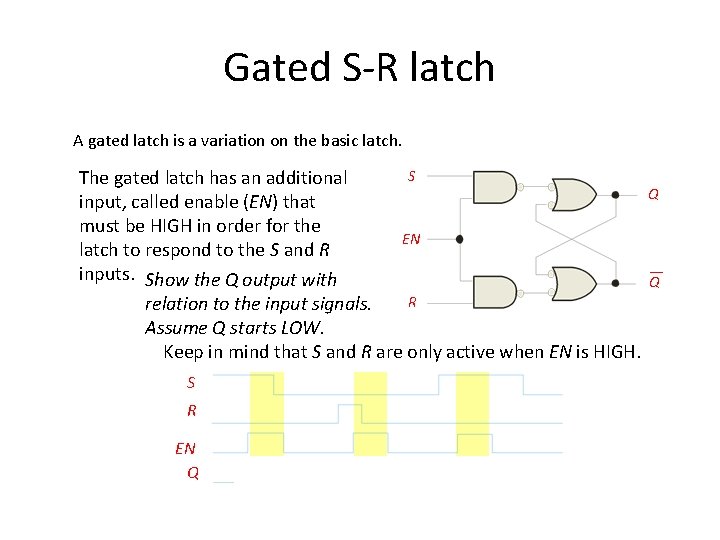 Gated S-R latch A gated latch is a variation on the basic latch. S