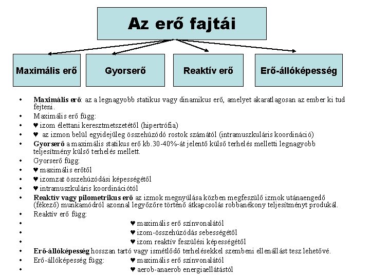 Az erő fajtái Maximális erő • • • • • Gyorserő Reaktív erő Erő-állóképesség Az erő fajtái Maximális erő • • • • • Gyorserő Reaktív erő Erő-állóképesség