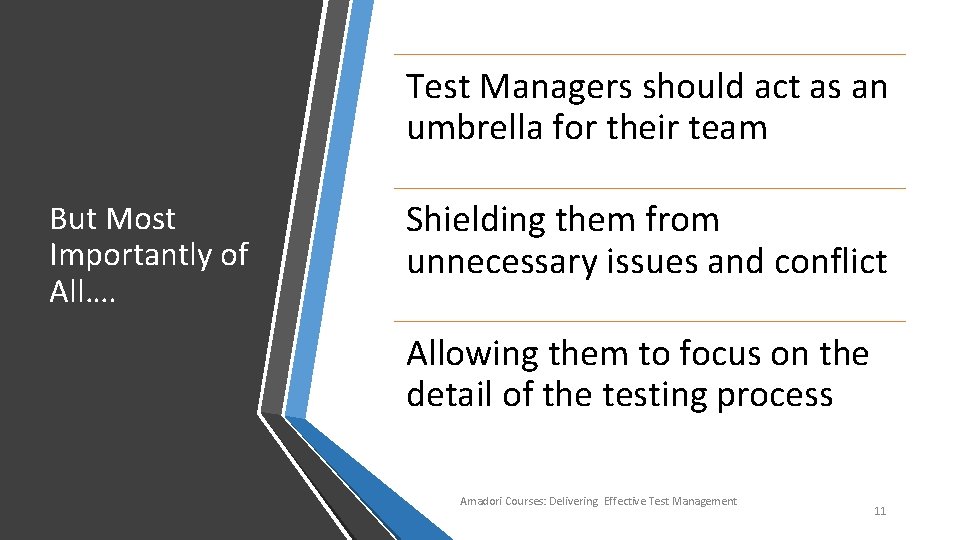 Test Managers should act as an umbrella for their team But Most Importantly of