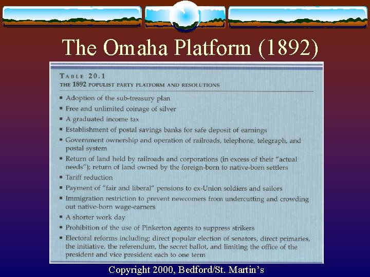 The Omaha Platform (1892) Copyright 2000, Bedford/St. Martin’s 