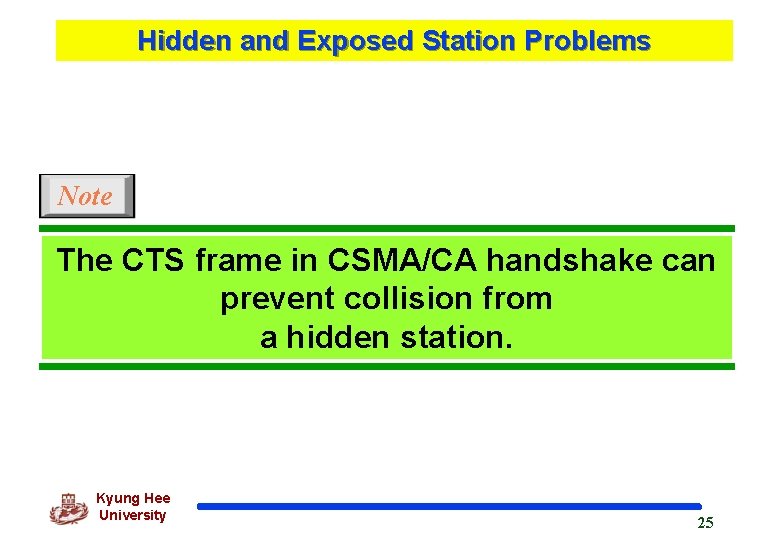 Hidden and Exposed Station Problems Note The CTS frame in CSMA/CA handshake can prevent