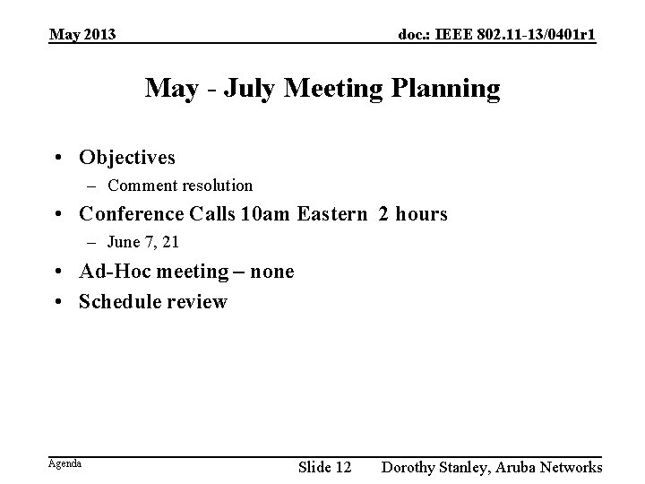 May 2013 doc. : IEEE 802. 11 -13/0401 r 1 May - July Meeting