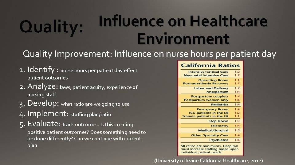 Influence on Healthcare Quality: Environment Quality Improvement: Influence on nurse hours per patient day