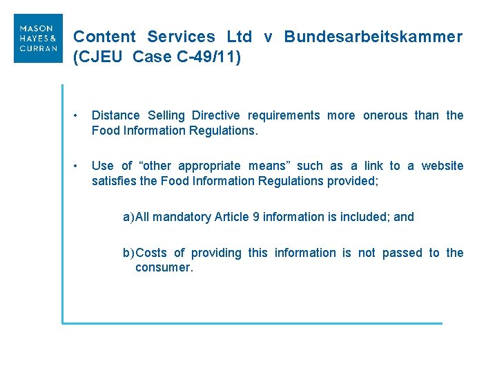 The EU Food Information Regulation and Distance Sales