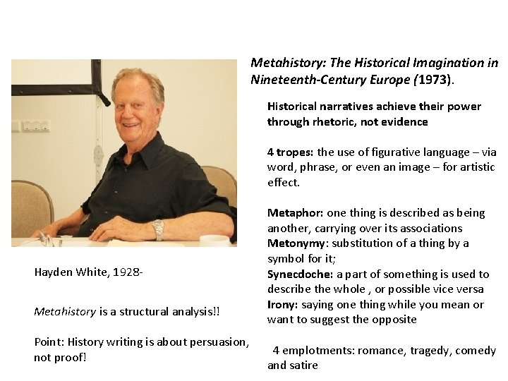 Metahistory: The Historical Imagination in Nineteenth-Century Europe (1973). Historical narratives achieve their power through Metahistory: The Historical Imagination in Nineteenth-Century Europe (1973). Historical narratives achieve their power through