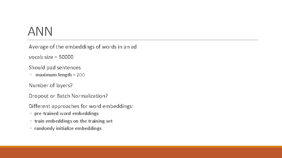 ANN Average of the embeddings of words in an ad vocab size = 50000