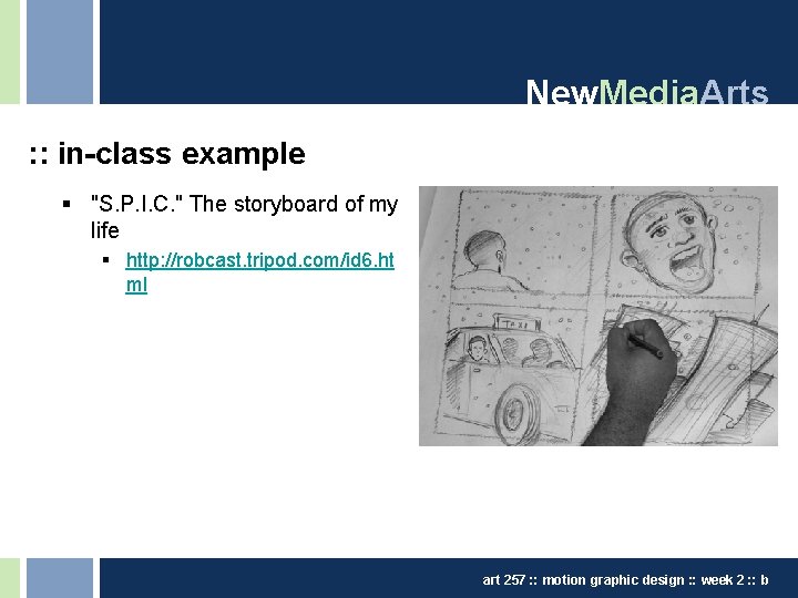 New. Media. Arts : : in-class example § "S. P. I. C. " The
