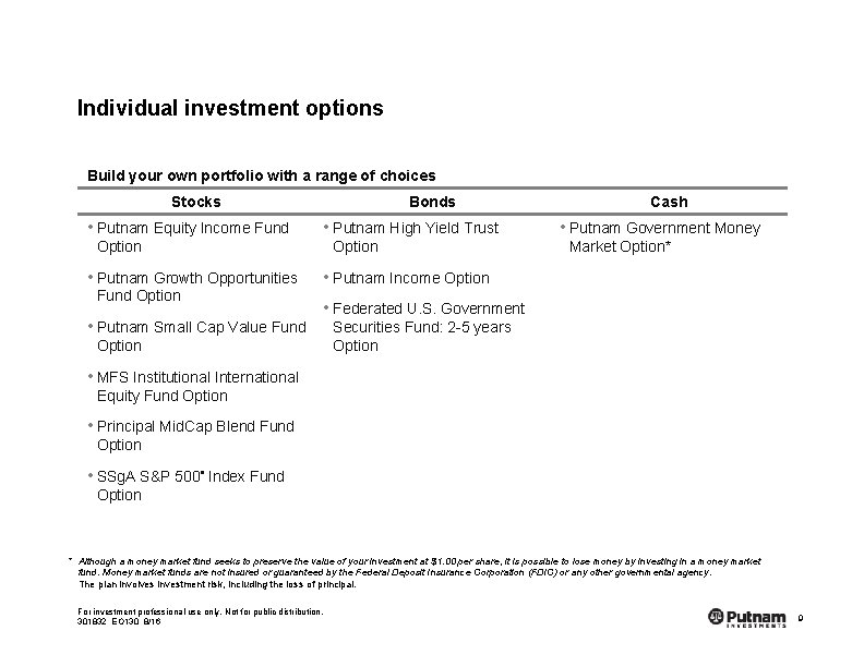 Individual investment options Build your own portfolio with a range of choices Stocks •