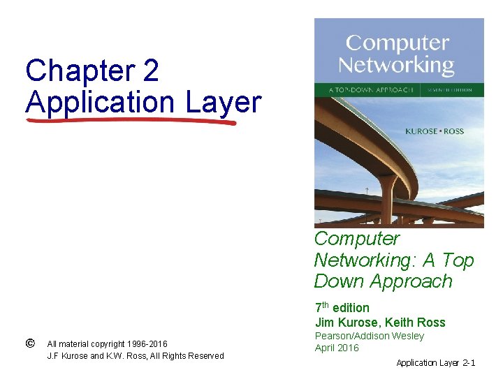 Chapter 2 Application Layer Computer Networking: A Top Down Approach 7 th edition Jim