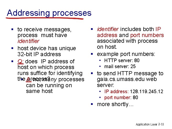 Addressing processes § to receive messages, process must have identifier § host device has