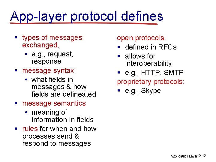 App-layer protocol defines § types of messages exchanged, • e. g. , request, response