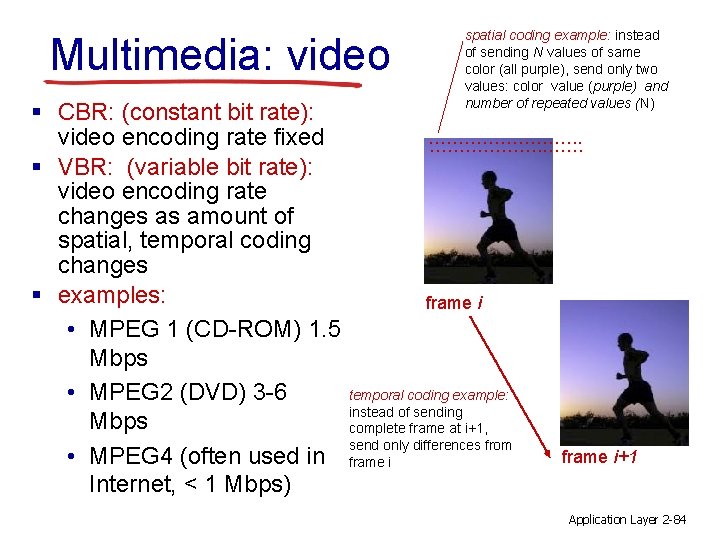 Multimedia: video § CBR: (constant bit rate): video encoding rate fixed § VBR: (variable