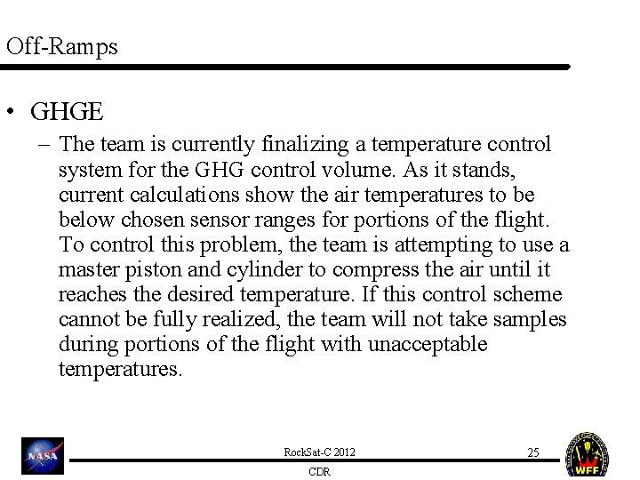 Off-Ramps • GHGE – The team is currently finalizing a temperature control system for