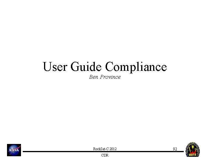 User Guide Compliance Ben Province Rock. Sat-C 2012 CDR 92 