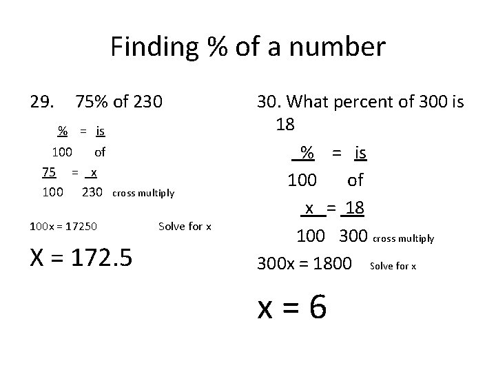 Finding % of a number 29. 75% of 230 % = is 100 of